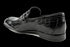 Moccasin Toe, Croc Pattern, Black Leather Penny Loafers for Men